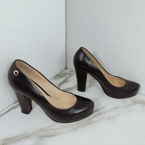 Milano Bags Made in Peru Black Leather Block Heel Platform Pumps, Sz 8.5
